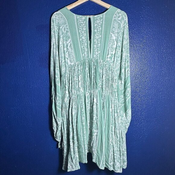 En Creme Floral Smocked Mini Dress Ruffle Sz M LIned Bohemian Summer Relax fit - Picture 5 of 9